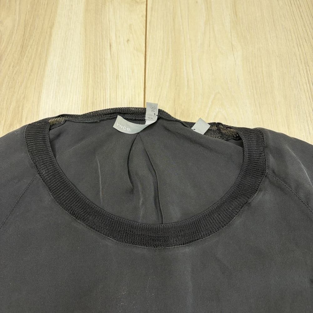 Vince Women's 100% Silk Front Pullover Blouse Top Black Size Medium - Picture 4 of 15